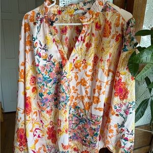 Chic Soul Vibrant Floral Blouse - Orange, Pink, Yellow